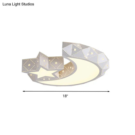 18/23.5 Wide Stars Moon Flush Mount Light Modern Acrylic Led White Ceiling In White/3 Color
