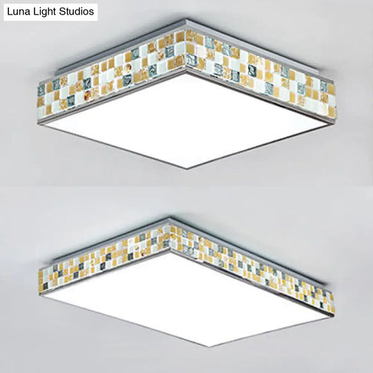 18/35.5 Retro Style Mosaic Glass Cube Ceiling Light With 1 Bulb - Beige Finish