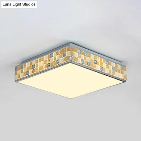 18’/35.5’ Retro Style Mosaic Glass Cube Ceiling Light With 1 Bulb - Beige Finish