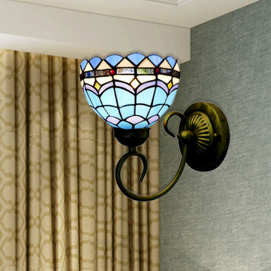 Mediterranean Style Stained Glass Wall Lamp - Blue 6/8 Width 1 Head Perfect For Cloth Shops!