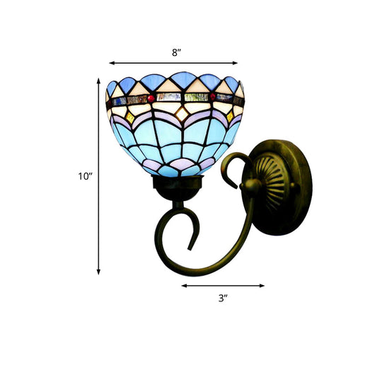 Mediterranean Style Stained Glass Wall Lamp - Blue 6/8 Width 1 Head Perfect For Cloth Shops!