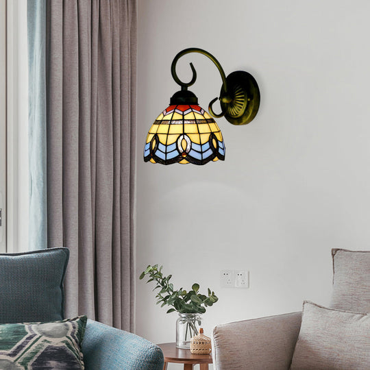 Baroque Style Grid Bell Wall Light Stained Glass Sconce For Kitchen - Beige (8/6 W) / 8