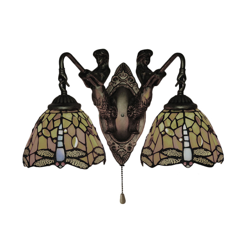 Baroque Dragonfly Wall Light With 2 Orange Glass Sconces - Optional Switch