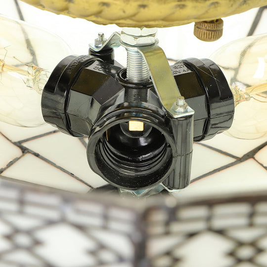 Bowl Flush Ceiling Light 8’/8.5’/10’ Stained Glass 3 Lights In Beige - Traditional Lighting