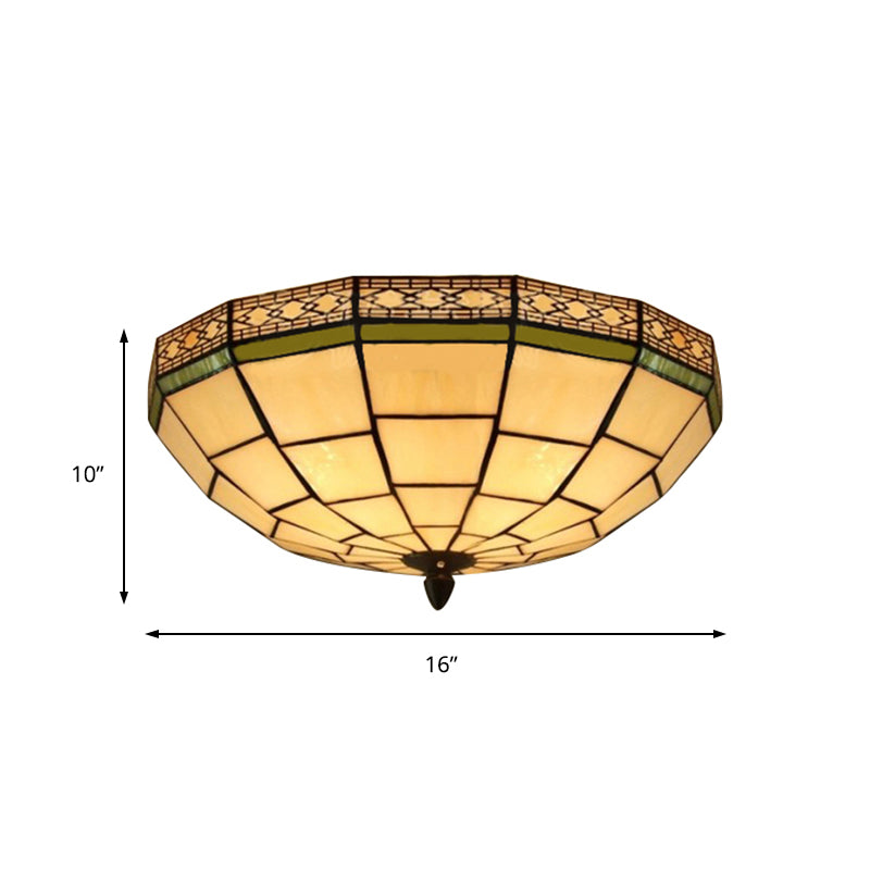 Bowl Flush Ceiling Light 8’/8.5’/10’ Stained Glass 3 Lights In Beige - Traditional Lighting
