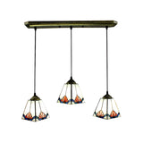 Stained Glass Industrial Pendant Light With 3 Bulbs For Living Room