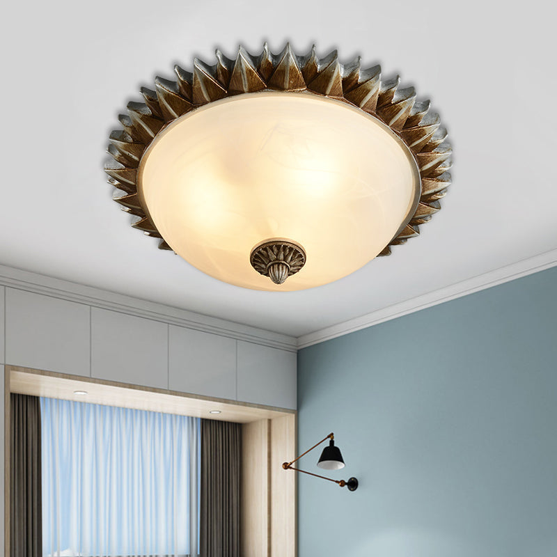 Rustic Sun Shape Flush Mount Opaline Glass Ceiling Light Fixture For Bedroom - Retro Style 3 -