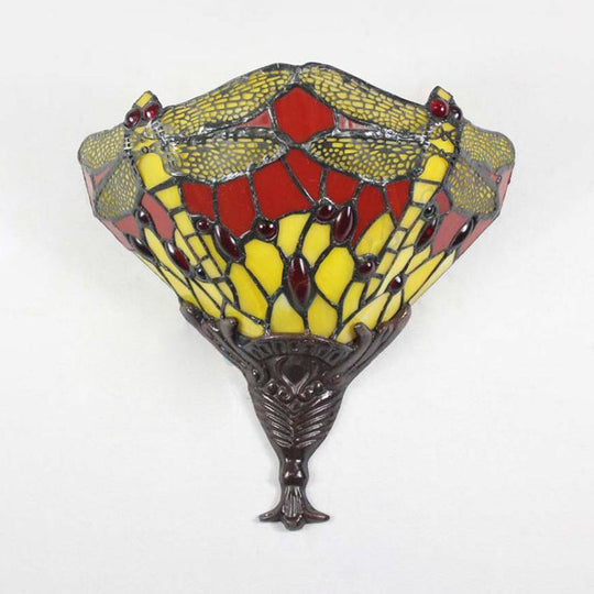 Dragonfly Stained Glass Wall Sconce Lamp - Multicolored Lodge Lighting For Bedrooms