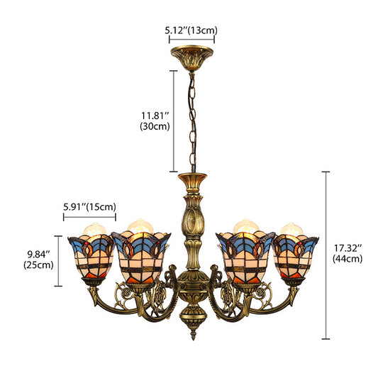 Vintage Stained Glass Peacock Chandelier With 6-Light Baroque Design In Antique Bronze