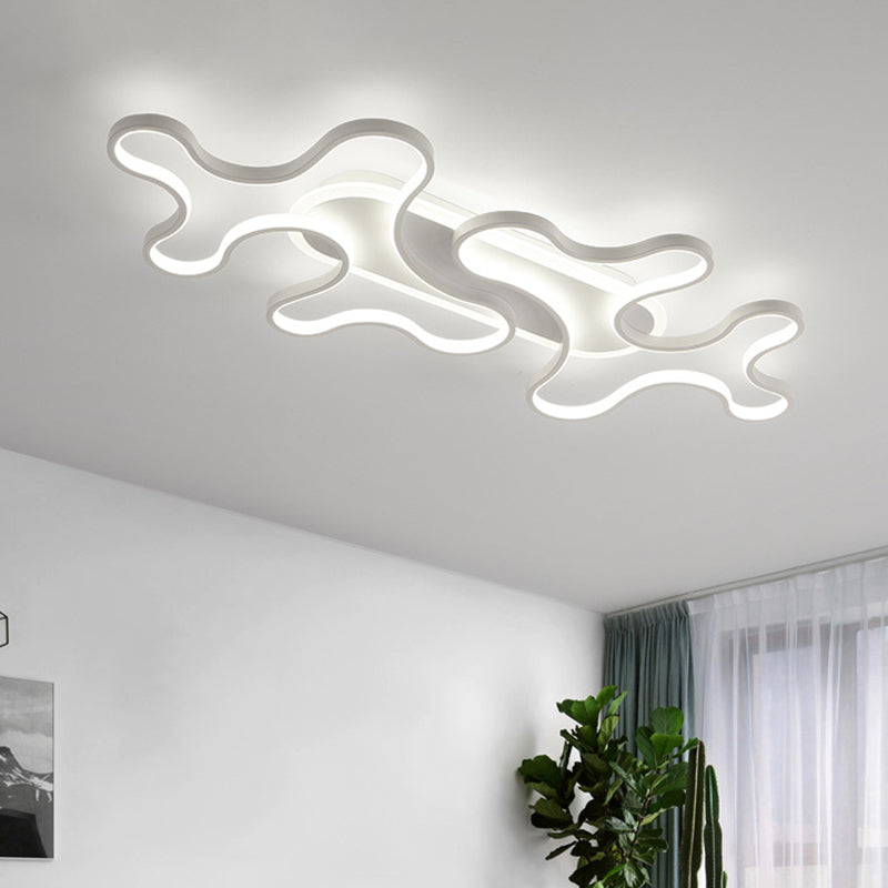 Modern Wavy Frame Ceiling Lamp In Black/White Aluminum With Led Flush Mount Lighting Available
