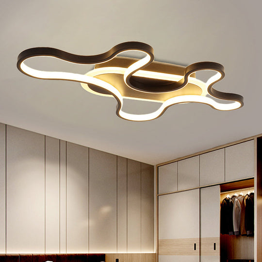 Modern Wavy Frame Ceiling Lamp In Black/White Aluminum With Led Flush Mount Lighting Available
