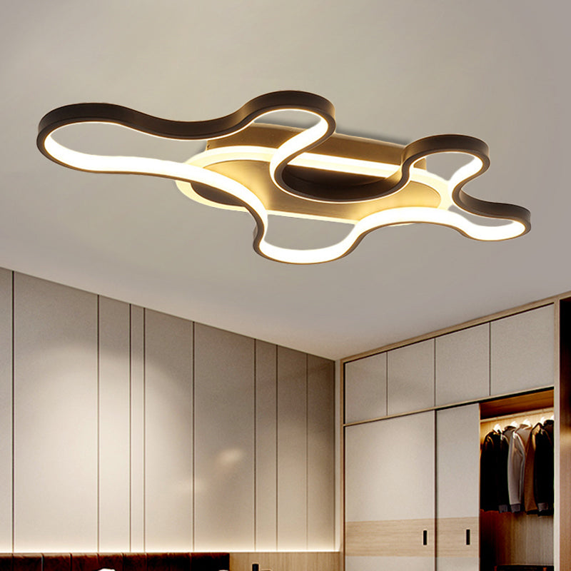 Modern Wavy Frame Ceiling Lamp In Black/White Aluminum With Led Flush Mount Lighting Available