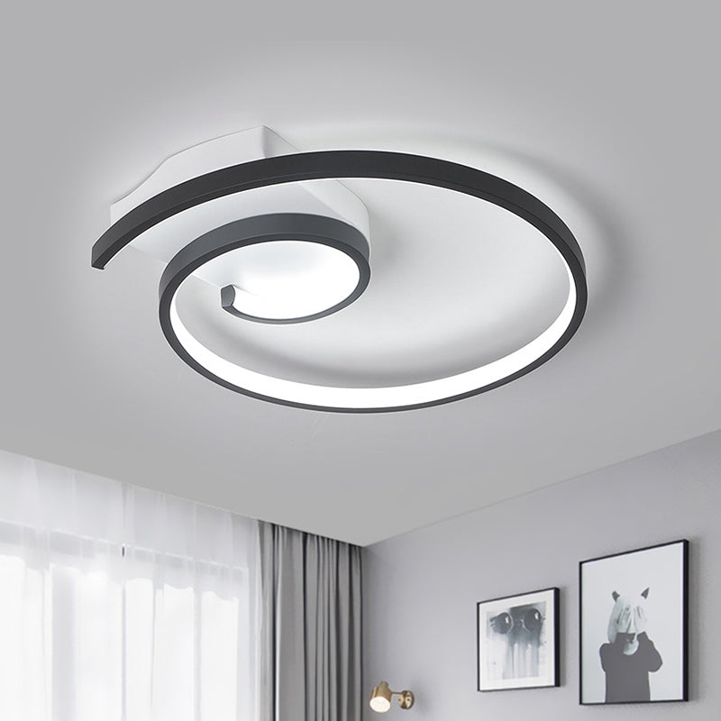 Minimalistic Curled Led Flush Light Fixture In Metal Black/White 16.5’/20.5’ Wide - Warm/White