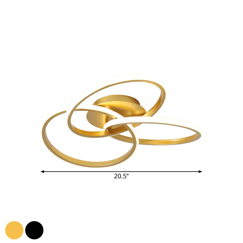 Modern Black/Gold Led Flush Ceiling Light With Metallic Interlocking Rings In Warm/White