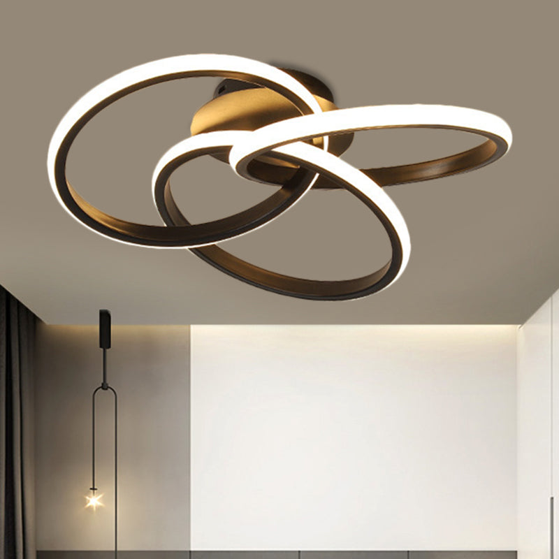 Modern Black/Gold Led Flush Ceiling Light With Metallic Interlocking Rings In Warm/White