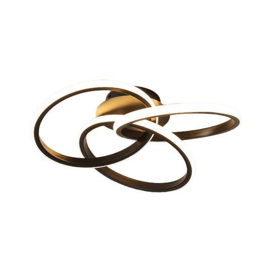 Modern Black/Gold Led Flush Ceiling Light With Metallic Interlocking Rings In Warm/White