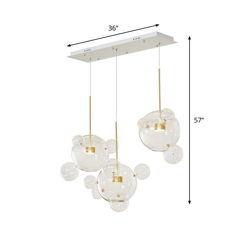 White Modernist Molecule-Shape Multi Pendant - 3 Down Lights Clear Glass Shade