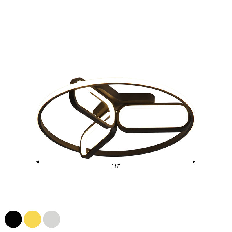 Contemporary Led Ceiling Light With Metallic Shade In Warm/White - Black/White/Gold Oval And Circle