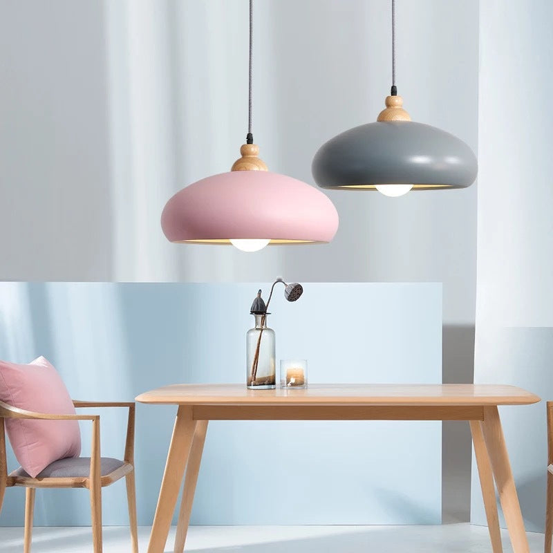 Modern Macaron Grey/Pink/Green Dining Room Pendant Light With Metal Bowl Shade