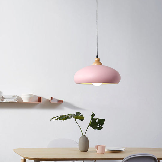 Modern Macaron Grey/Pink/Green Dining Room Pendant Light With Metal Bowl Shade Pink