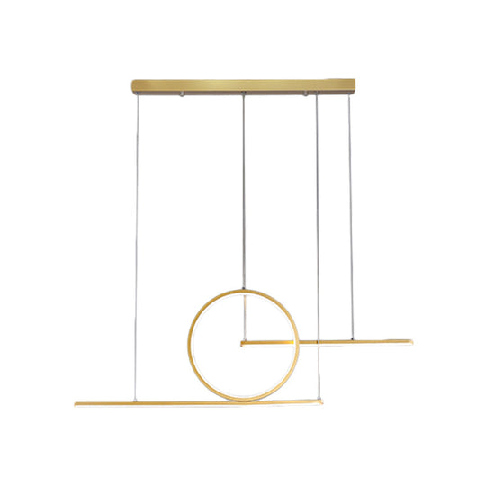 Modern Led Restaurant Island Lamp In Black/Gold With Circle & Linear Metal Shade - Warm/White Light