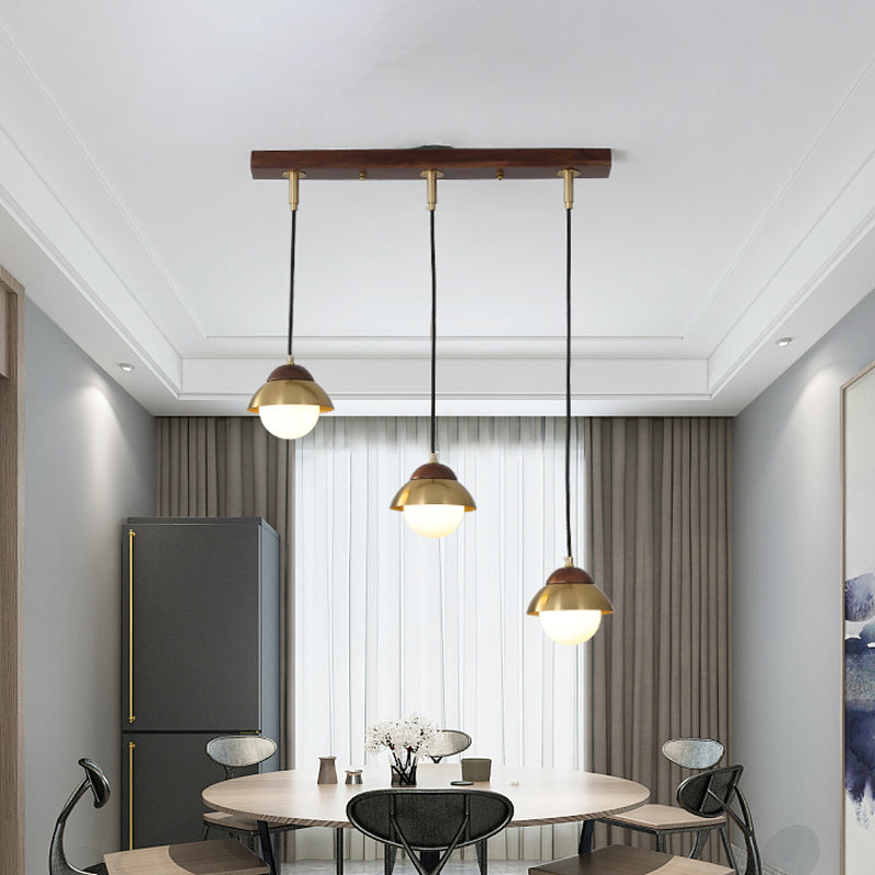 Sleek Brass Hanging Pendant Light Kit With Opal Glass Shades - Metal Dome & Multiple Lamp Design 3