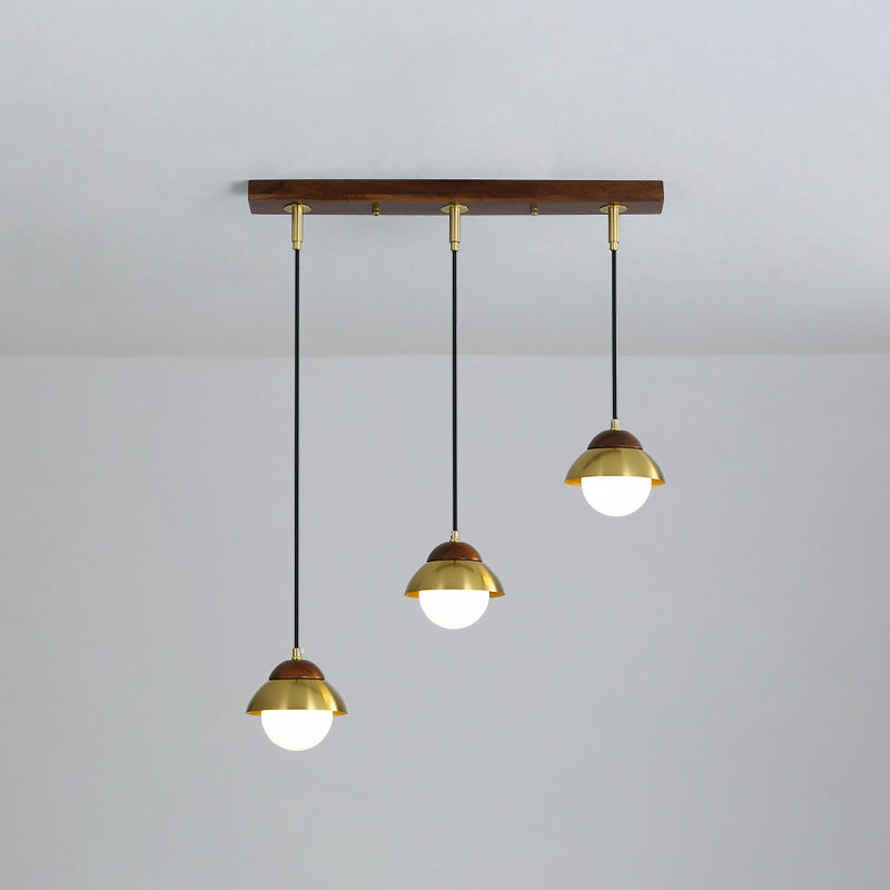Sleek Brass Hanging Pendant Light Kit With Opal Glass Shades - Metal Dome & Multiple Lamp Design 3