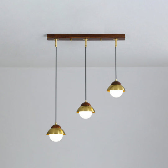 Sleek Brass Hanging Pendant Light Kit With Opal Glass Shades - Metal Dome & Multiple Lamp Design 3