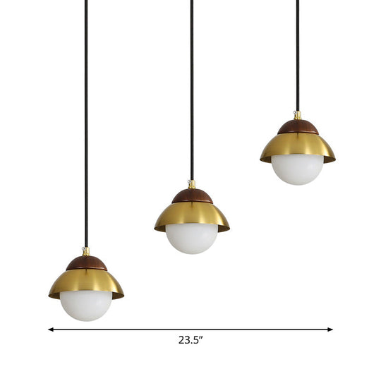 Metal Dome Pendant Light Kit With Opal Glass Shade - Simplicity Design Brass Finish Multiple Lamps