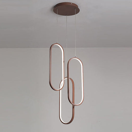 Oval Frame Multi Pendant Led Down Lighting- Metallic Brown Finish With Warm/White Light
