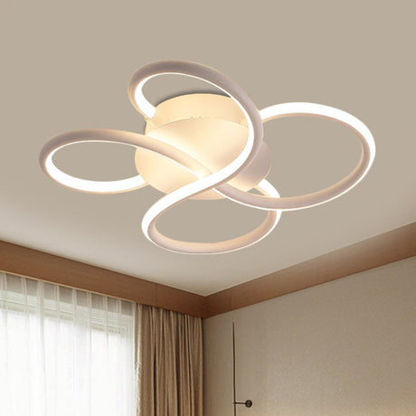Minimalistic White Flower-Like Flush Mount Lamp - Metallic Led Ceiling Light Fixture For Bedroom