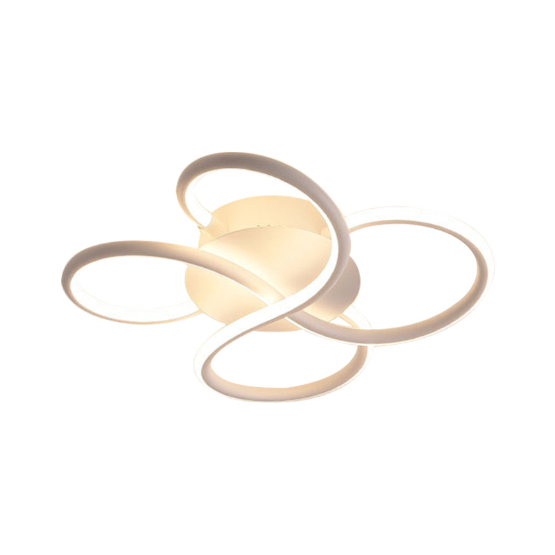 Minimalistic White Flower-Like Flush Mount Lamp - Metallic Led Ceiling Light Fixture For Bedroom