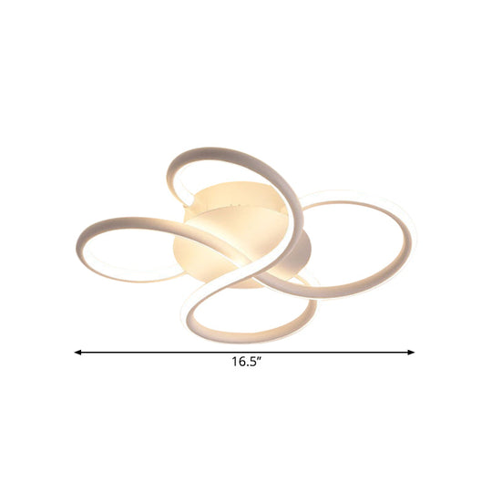 Minimalistic White Flower-Like Flush Mount Lamp - Metallic Led Ceiling Light Fixture For Bedroom