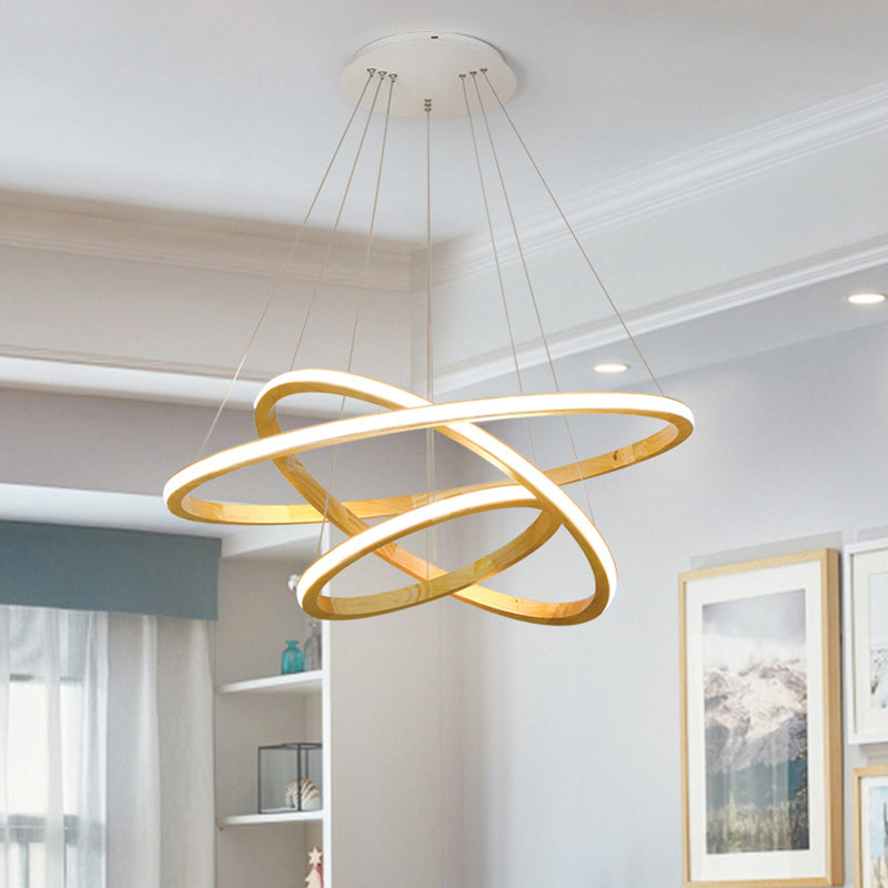 Minimalist Wood Rings Chandelier Pendant Light – Beige Led 21’/25’ Width / 25’