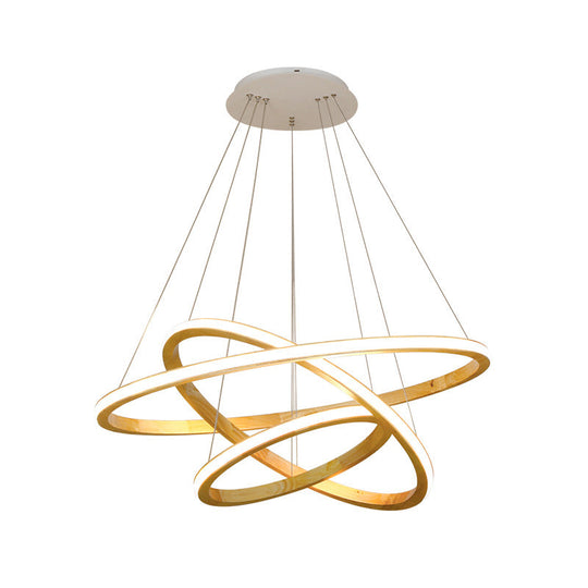 Minimalist Wood Rings Chandelier Pendant Light – Beige Led 21’/25’ Width