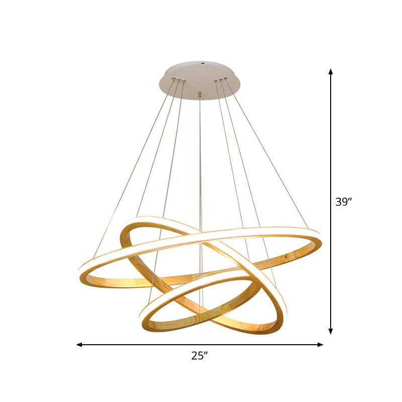 Minimalist Wood Rings Chandelier Pendant Light – Beige Led 21’/25’ Width
