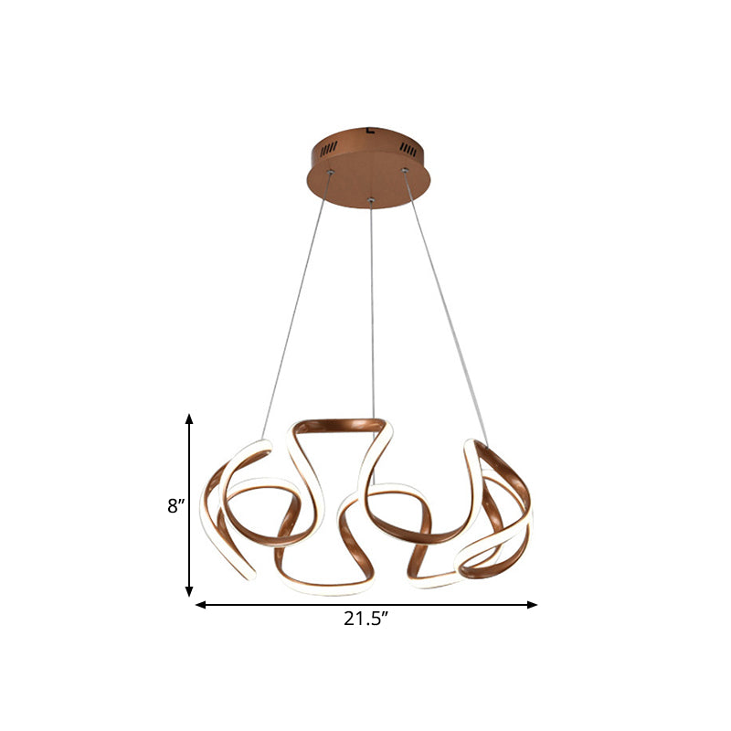 Modern Curvy Circle Pendant Light With Metallic Brown Finish - Led Chandelier