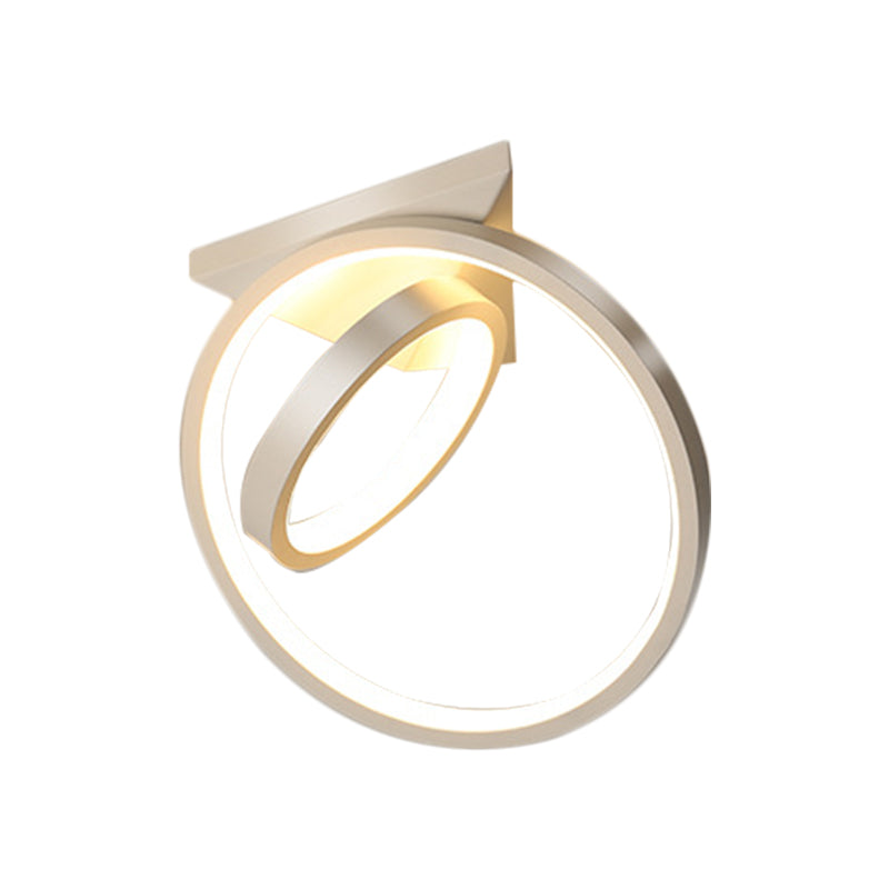 Sleek Circles Flush Lamp Fixture: Metallic Black/White Led Ceiling Mount In Warm/White Light