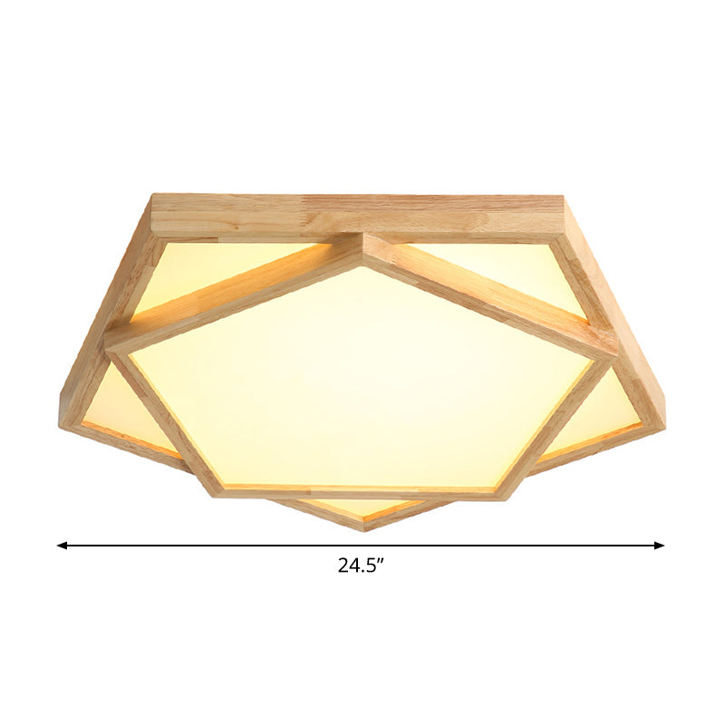 Pentagon Flush Mount Wood Led Ceiling Light In Beige - Available 3 Sizes And 2 Tones