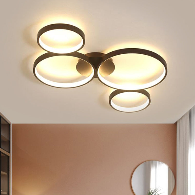 Modern Metal Bubble Rings Flush Mount Led Ceiling Light - 3/4/5 - Head Black Surface