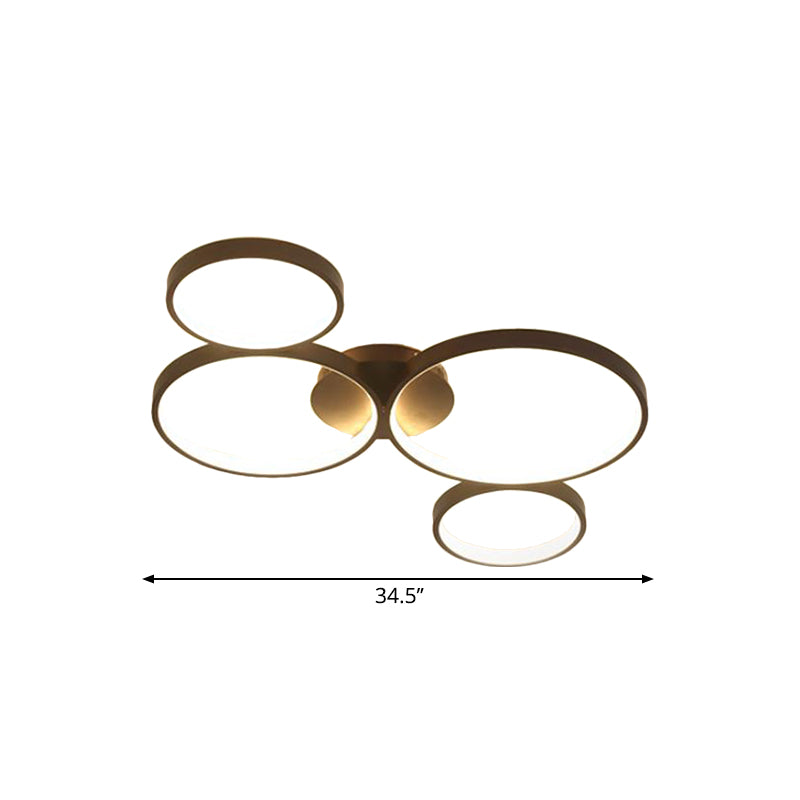 Modern Metal Bubble Rings Flush Mount Led Ceiling Light - 3/4/5-Head Black Surface