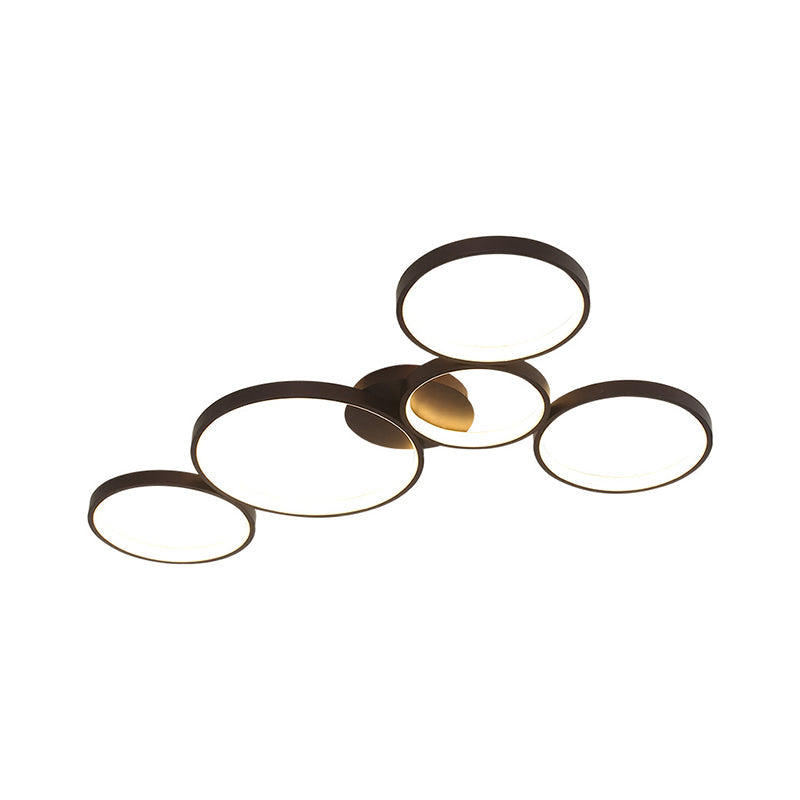 Modern Metal Bubble Rings Flush Mount Led Ceiling Light - 3/4/5-Head Black Surface