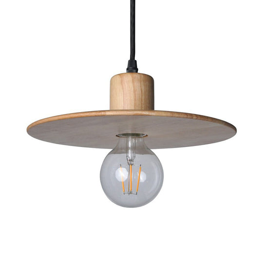 Minimalist Circular Wood Led Mini Pendant Lamp For Bedroom Ceiling In Beige