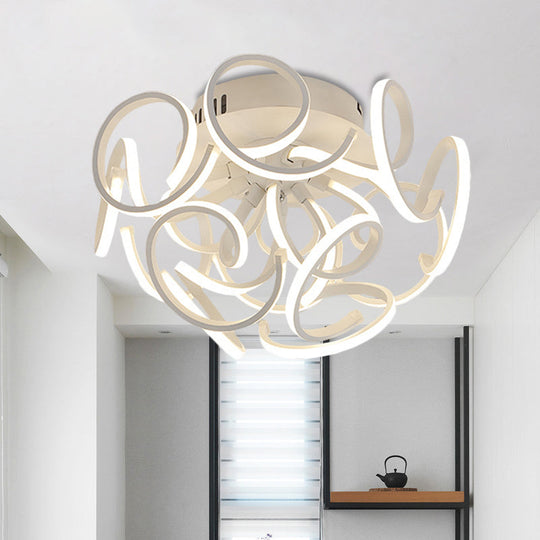 Modern Metal Semi Flush Ceiling Light - Twisted Strip Design 9/12 - Light White Led