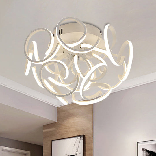 Modern Metal Semi Flush Ceiling Light - Twisted Strip Design 9/12 - Light White Led