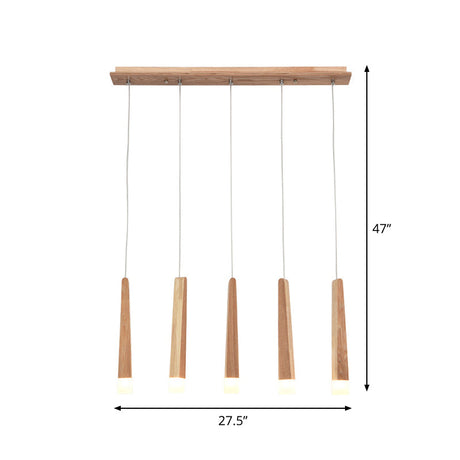 Minimalist Beige Suspension Light With Wood Shade - 3/5 Heads Dining Room Multi Pendant