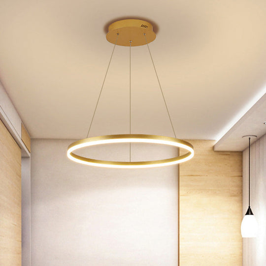 Minimalist Metal Ring Chandelier Lamp - Led Bedroom Ceiling Pendant In Gold (16’/19.5’/23.5’)