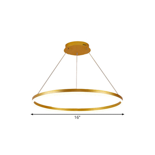 Minimalist Metal Ring Chandelier Lamp - Led Bedroom Ceiling Pendant In Gold (16’/19.5’/23.5’)