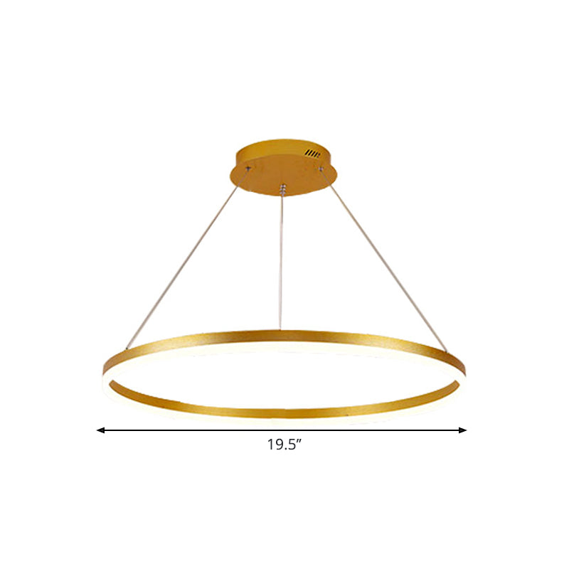 Minimalist Metal Ring Chandelier Lamp - Led Bedroom Ceiling Pendant In Gold (16’/19.5’/23.5’)