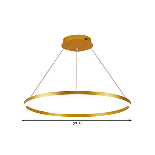 Minimalist Metal Ring Chandelier Lamp - Led Bedroom Ceiling Pendant In Gold (16’/19.5’/23.5’)
